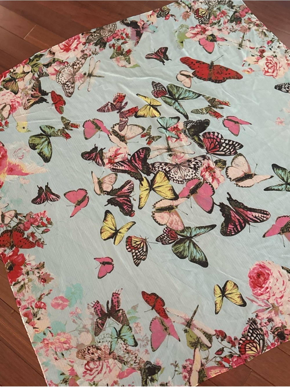 INC Women's Scarf Full Of Butterflies 46” X 46” Blue Background W Butterfly